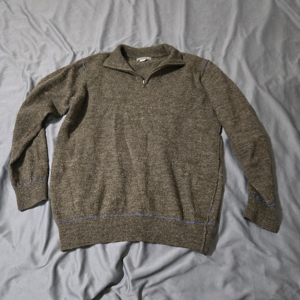 Martin Gordon Quarter Zip Wool Sweater Mens Size Small Brown Blue Trim Old Money